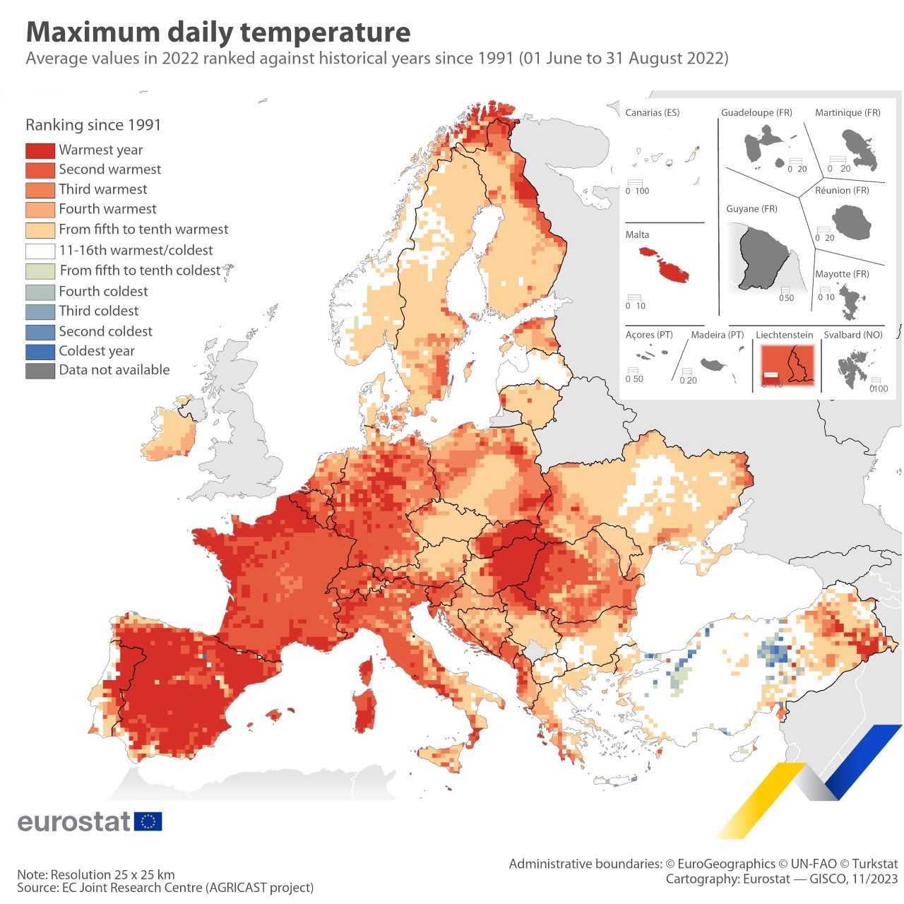 maximum daily temperature june august 2022