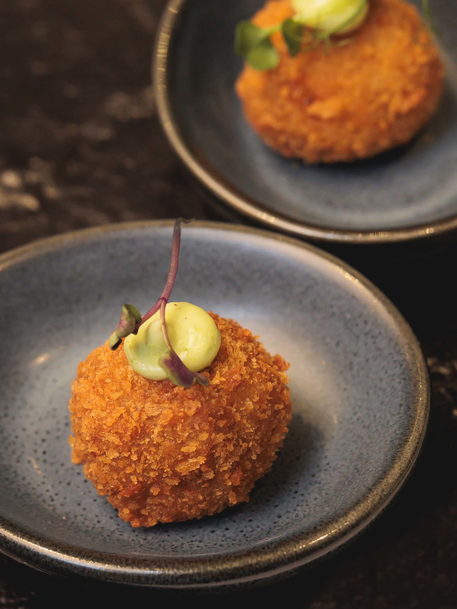 Δειπνοσοφιστήριον Arrancini με κόκκινο ρύζι λευκό φυτικό τυρί pesto βασιλικού visual1