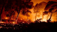 Πυρκαγιά σε Σχίνο-Γεράνεια: Δύσκολη νύχτα με ισχυρούς ανέμους και εκκενώσεις οικισμών