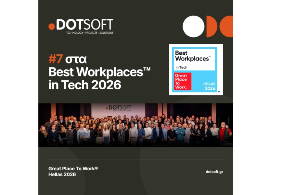 Η DOTSOFT στην 7η θέση της λίστας Best Workplaces in Tech 2026 στην Ελλάδα