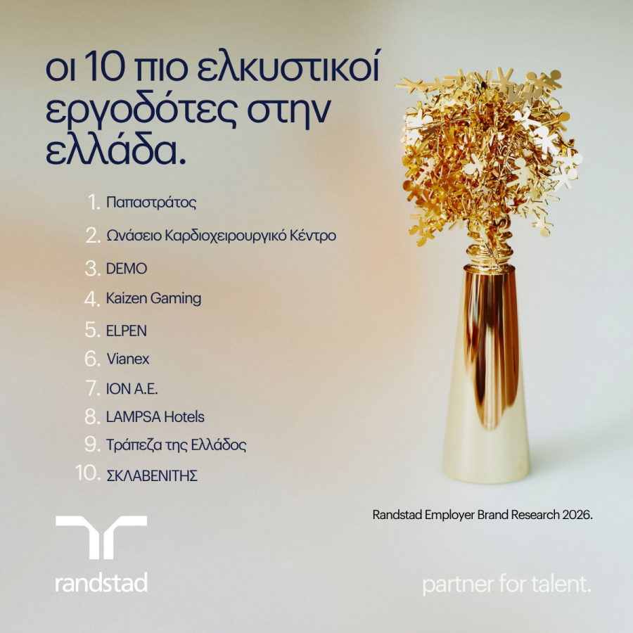 Randstad Employer Brand Research &amp; Awards: Οι 10 πιο ελκυστικοί εργοδότες στην Ελλάδα για το 2026